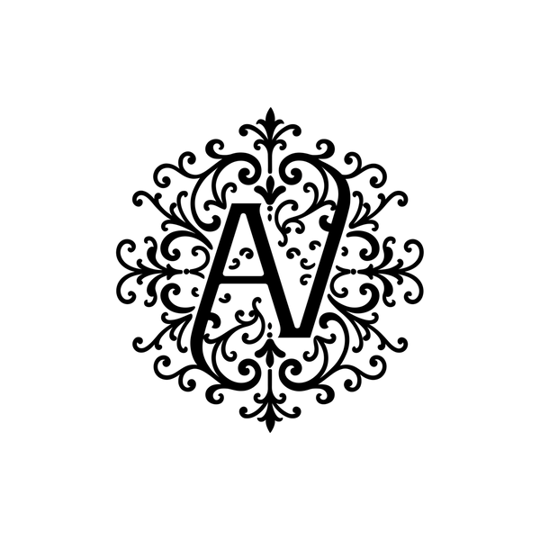 Decorative monogram with 'AV' in the center on a white background